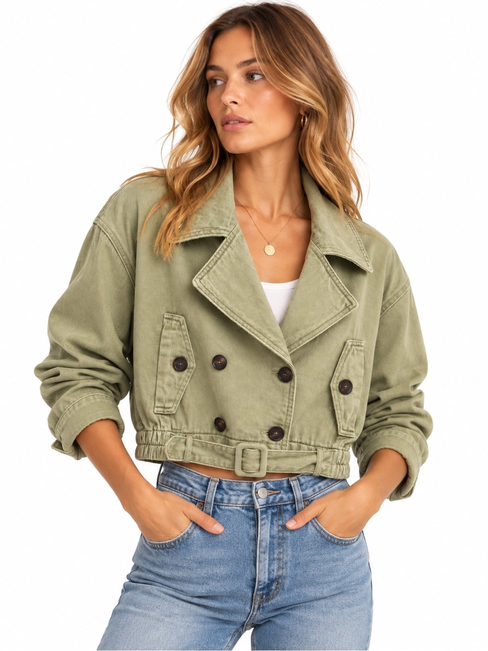 Blank NYC Olive Green Cropped Utility Jacket